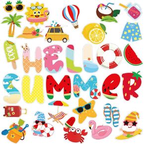 JUNEBRUSHS 71 Pieces Summer Paper Cutouts Bulletin Board Decoration Hawaiian Paper Cutouts Flamingo Beach Bulletin Board Decoration with 100 Adhesive Dot for Summer Theme Party