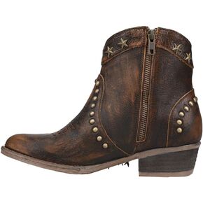 Circle G LADIE'S DISTRESSED BROWN FRINGE & STUDS & LASER ANKLE BOOT ROUND TOE, RUBBER SOLE, URBAN Q0181