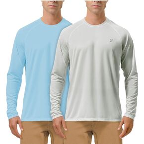 (Size: L) Men's 2 Pack UPF 50+ Fishing Shirts Long Sleeve UV Sun Protection Tops