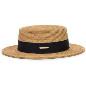 Straw Beach Sun Hat Pork-Pie Boater-Hat for Women Men - Summer Wide Brim Uv-Rays Panama Hat