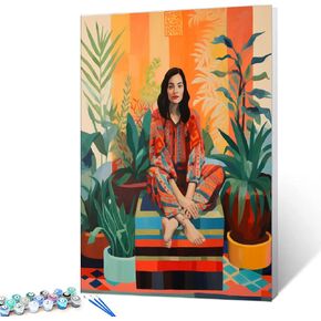 Colorful Array of Potted Plants Paint by Numbers for Adults Beginner Kids Window Sill Landscape Oil Painting Kit on Canvas with Brushes Acrylic Pigment Arts Home Decor 16x20In (DIY Frame)