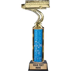 9.75" Gold School Bus Trophies - Custom School Bus Education Trophy Awards Prime