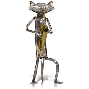 Too-arts A Playing Saxophone Cat Metal Sculpture Iron Statue Handwork Handicrafts, 3 Funny Design