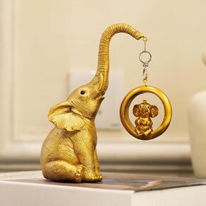 Elephant Statue For Home Decor.Gold Elephant Decor For Living Room,Office,Shelf Decorations.Elephant Gifts For Women,Mom.Elephant Figurines Bring Good Luck,Health.Elephant Table Centerpiece Ornaments.