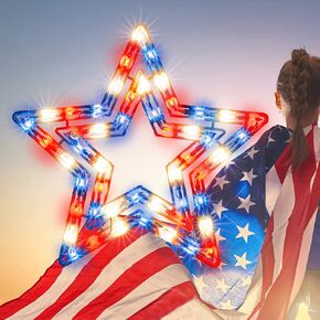 JUSTPRO Lighted Patriotic I Love USA Outdoor Indoor Hanging Window Decor Ornaments 4th of July Decoration,Red/White/Blue, 4th of July Decorations