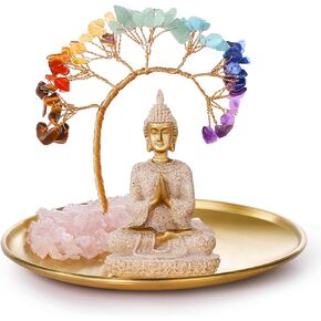 INNOLITES 7 Chakra Crystal Tree and Buddha Statue Set, Yoga Meditation Decor, Money Tree and Buda Statues for Home Living Room Office Shelf Decoration Wealth and Luck