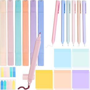12 Pcs Dual Tips Bible Highlighters and Pens No Bleed, 250 Sheets Sticky Notes 3 x 3", 200 Sheets Waterproof Morandi Colored Labels, Aesthetic School Office Supplies for Bible Study