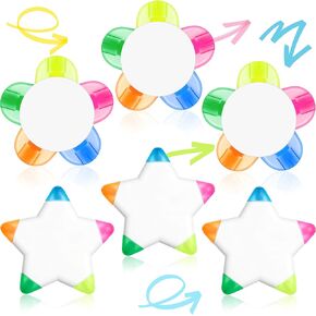 6 Pieces Petals Highlighters Flower and Star Shape Highlighter Cute Watercolor Highlighter Pens 5 in 1 Fluorescent, Brush Tip Highlighter for School Office Stationery Supplies Back to School 5 Colors