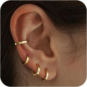 Amicon 4 Pairs Small Hoop Earrings for Women, Dainty 14K Gold plated Hoop Huggie Earrings for Women/Men, Tiny Huggie Hoop Earrings Set, Hypoallergenic Earrings