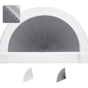 SEEYE Arch Window Blackout Shades, Pleated Fabric Blinds (Radius: 24'') Half Circle Cellular Cordless Semicircular Blinds with No Tools, Half-Round Shade Easy to Cut and Install, 2-Pack