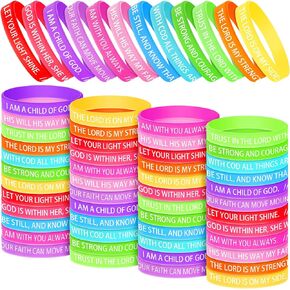 60 Pcs Bible Verses Bracelets Religious Silicone Bracelets Christian Inspirational Rubber Wristbands Colored Faith Bracelets Bible Verse Wristband for Men Women Teens(Colorful,Word Style)