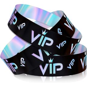 LUTER 500pcs VIP Wristbands, VIP Wristband Paper Party Wristbands Paper Bracelets Wrist Bands VIP Armbands for Events Entrance VIP Party Music Festival Concerts (Holographic Black Silver)