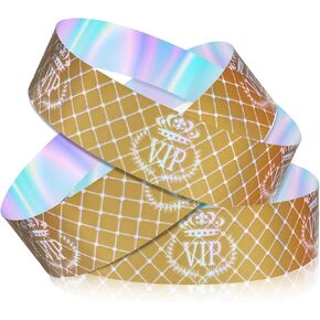 LUTER 500pcs VIP Wristbands, VIP Wristband Paper Party Wristbands Paper Bracelets Wrist Bands VIP Armbands for Events Entrance VIP Party Music Festival Concerts (Holographic Black Silver)