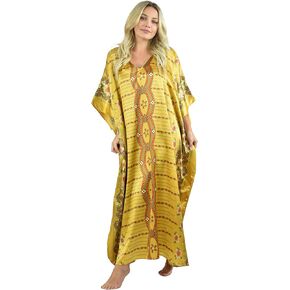 قفطان من الساتان/قفطان من Up2date Fashion بطباعة هندسية، طراز Caf-36C3 فضي in Kuwait