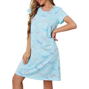 CHUNG Women Nightgowns Cotton Sleepwear Ladies Sleep Shirt Nighties Short Sleeve Cute Pattern Print Casual Sleepdress