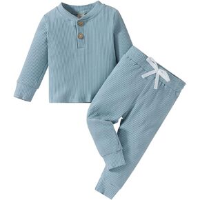 Toddler Boy Fall Clothes 2T 3T 4T 5T Outfits Winter Long Sleeve Knitted Cotton Tops & Pants Sets Solid Color