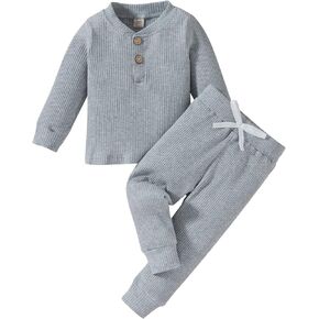 Toddler Boy Fall Clothes 2T 3T 4T 5T Outfits Winter Long Sleeve Knitted Cotton Tops & Pants Sets Solid Color