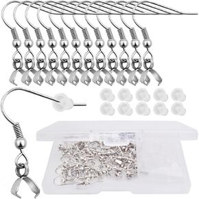 Aylifu 50pcs Black Pendant Clasp Earring Fish Hooks Stainless Steel Ear Wire Buckle Dangle Earrings with 50pcs Clear Earring Backs and a Box for DIY Jewelry Making