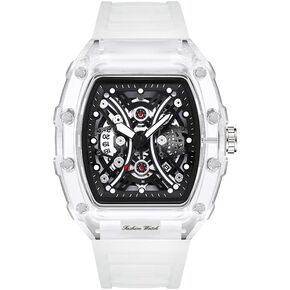 Men Watch Tonneau Casual Wrist Watch Soft Silicon Band Fashion Cool Watch for Men