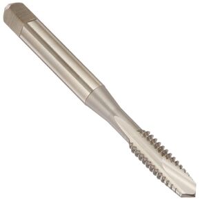 YG-1 K9 Series Vanadium Alloy HSS Spiral Pointed Tap, Uncoated (Bright) Finish, Round Shank with Square End, Plug Chamfer, 10-32 Thread Size, H3 Tolerance