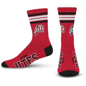 For Bare Feet NCAA Utah Utes 4 Stripe Deuce Crew Sock Team Color MEDIUM