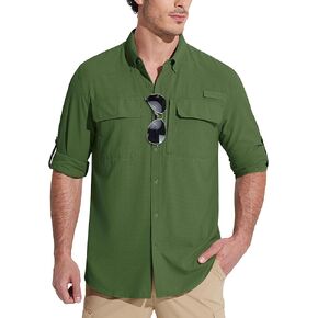 MAGCOMSEN Men's Fishing Shirts Long Sleeve Sun Protection UPF 50+ Water Resistant Breathable Button Down Shirt Hiking Safari