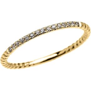 10k Yellow Gold Dainty Diamond Stackable Rope Design Ring