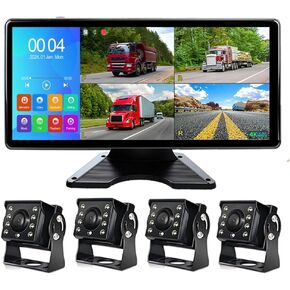 4K RV Backup Camera 10.36" Touch Screen Monitor for Truck/Van/Trailer DVR Recording with Bluetooth FM MP5 IP69 Waterproof 1080P IR Night Vision Rear Side View Camera