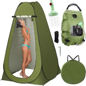 Solar Shower Tent Kit, Pop Up Privacy Tent Camping Shower Tent Kit Instant Pop Up Privacy, 5 Gallon Solar Shower Bag, Sun Canopy Beach Outdoor Camp Privacy Tent
