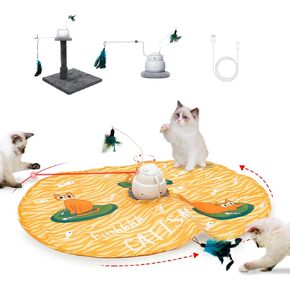 CATISM Cat Toys, Interactive Cat Toys for Indoor Cats, Automatic Cat Toy, 4-in-1 Hide and Seek Kitten Wand Toy, Cat Toys Self Play, Funny Chase Feather for Indoor Exercise
