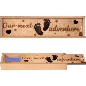 Pregnancy Test Keepsake Box, Wood Pregnancy Announcement Box Baby Reveal Souvenir Pregnancy Test Gift Box for Husband Father Grandparents