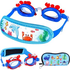 3PCS Kids Swimming Goggles for Toddlers Age 2-4,Kids Goggles for Swimming,Toddler Swim Goggles 3 Year Old Toddler Goggles,No Leak Anti Fog UV Crab Kid Swim Goggles Kids Pool Goggles