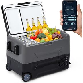 Car Refrigerator, Portable Freezer with 12/24V DC & 110-240V AC, RV Car Fridge Dual Zone APP Control, 48 Quart (45L) -4℉-68℉ Portable Refrigerator for Camping, Travel, Fishing, Outdoor or Home Use