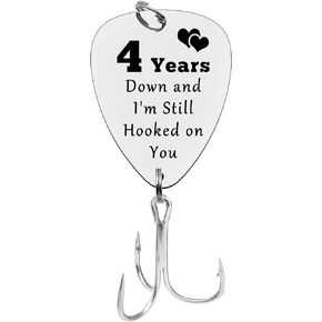 4th Anniversary Fishing Lure Gifts for Him 4 Years Down and I'm Still Hooked On You 4 Year Anniversary Present for Boyfriend Husband Fiance Christmas Birthday Valentines Gift for Men
