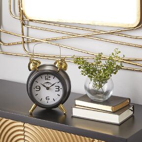 The Novogratz Stainless Steel Clock with Bell Style Top, 6" x 3" x 9", Black