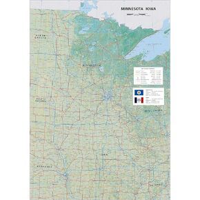 Minnesota and Iowa Physical Poster Map - 23.3 x 16.5 Inches - Paper Laminated