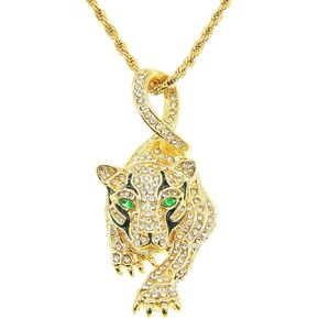 Crawling Leopard Chain for boy Iced Out Animal Pendant for men Necklace Green Eyes Panther Necklace Hip Hop Iced Out Chain Sports Star Pendant Rap Punk Rock Clubs CZ Diamond Bling boys jewelry Cuban Link chain for men sports gifts for boys