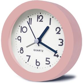 HIQU and HIST Alarm Clock with Backlight, 4.5 Inches Cute White Desk Clock Analog, for Living Room, Dorm, Bedroom,Bedside, Office,Desk Decorative (White)