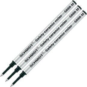3 Pack - Schmidt 5888 Safety Ceramic Rollerball Metal Refill - Black Ink (Medium Tip 0.7mm)