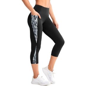 Yvette Printed Capri Leggings with Pockets for Women Tummy Control High Waisted Workout Leggings Running Tights