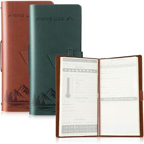 Fulmoon 2 Pcs 8 x 3.7 Inch Hiking Logbooks Books PU Leather Hiking Journal for Travel Diary Planner Birthday Gifts Adventure Sketchbook Women Men Lovers, Green, Brown