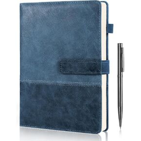 Leather Notebook Journal with Pen, A5 Lined Hardcover Notebook with Magnetic Closure, 240 Pages Daily Journal for Men Women, Ruled Journals Notebooks for Work, Writing, Note Taking - Black