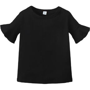 LYSMuch Toddler Girls Round Neck Flare Short Sleeve Solid Color T-Shirt