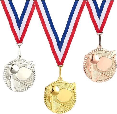 Juvale 3-Piece Award Medals Set, Table Tennis Gold, Silver, Bronze Medals for Ping Pong Games, Competitions, Party Favors, 2.3 Inches in Diameter with 32-Inch Ribbon in Saudi Arabia