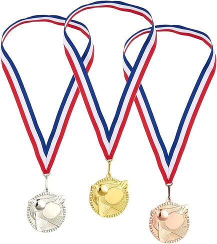Juvale 3-Piece Award Medals Set, Table Tennis Gold, Silver, Bronze Medals for Ping Pong Games, Competitions, Party Favors, 2.3 Inches in Diameter with 32-Inch Ribbon in Saudi Arabia
