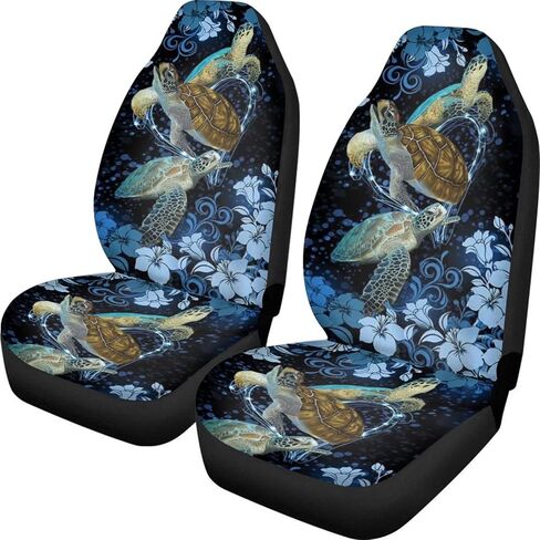 FOR U DESIGNS Sea Turtle Print Car Seat Covers Full Set Front Seat Protection for Most Cars,Auto,SUV,Trucks,Hibiscus Flowers Print Bucket Seat Covers,Blue,2 Pack in Saudi Arabia