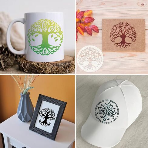 36 قطعة من استنسل شجرة الحياة، استنسلات شجرة مستديرة قابلة لإعادة الاستخدام مقاس 10.16 سم للرسم على الخشب والبلاستيك ورسم شجرة طبيعية لأعمال صناعة الأكواب القماشية (شجرة) in Kuwait