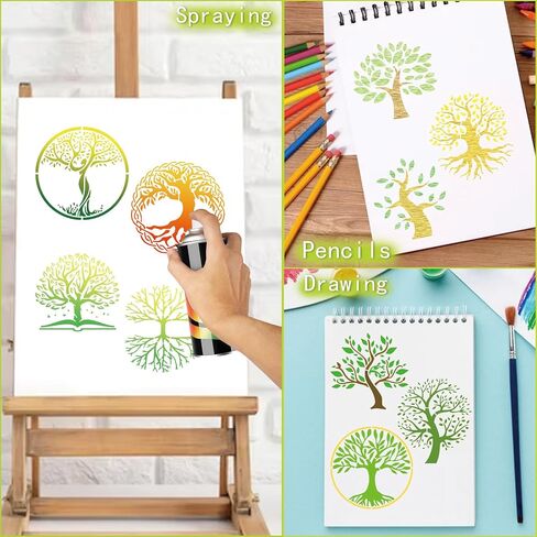 36 قطعة من استنسل شجرة الحياة، استنسلات شجرة مستديرة قابلة لإعادة الاستخدام مقاس 10.16 سم للرسم على الخشب والبلاستيك ورسم شجرة طبيعية لأعمال صناعة الأكواب القماشية (شجرة) in Kuwait