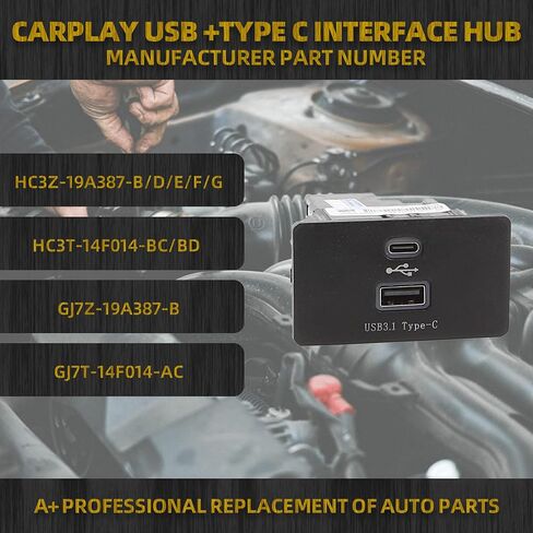 Dasbecan Carplay USB Interface Hub USB+Type-C Module متوافق مع Ford Lincoln SYNC 3 الإصدار 3.4 استبدال HC3Z-19A387-B-G يدعم Apple Carplay/Android ناقل حركة ثابت للشحن السريع (نوع كبير) in Saudi Arabia