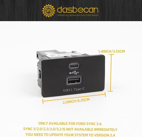 Dasbecan Carplay USB Interface Hub USB+Type-C Module متوافق مع Ford Lincoln SYNC 3 الإصدار 3.4 استبدال HC3Z-19A387-B-G يدعم Apple Carplay/Android ناقل حركة ثابت للشحن السريع (نوع كبير) in Saudi Arabia